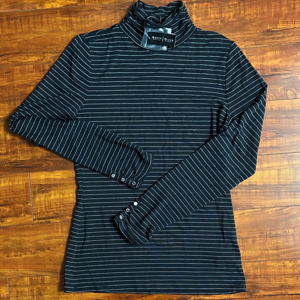White House Black Market Navy and White Striped Turtleneck